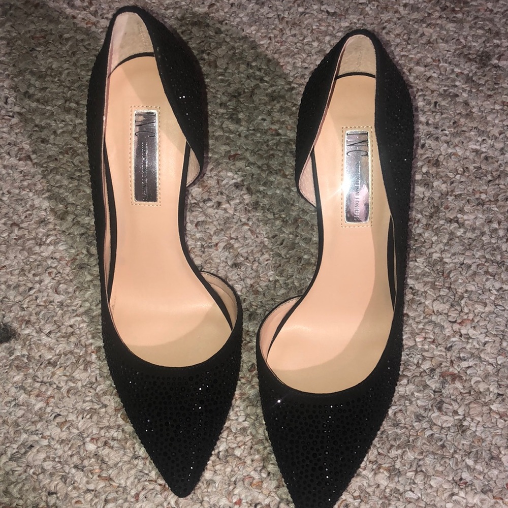 Women’s black heels with rhinestones all over shoe